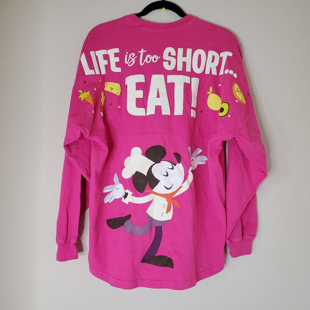 Disney Spirit Jersey Chef Mickey graphic and "Life is too Short... Eat! Sz Small